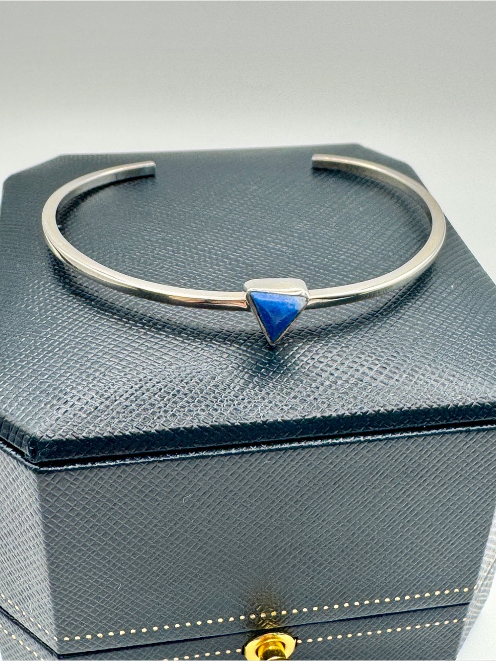 Vintage Sterling Silver Lapis Lazuli Triangle Cuff Bracelet Minimalist